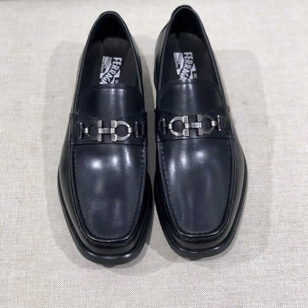 Ferragamo High Quality Black Leather Men Shoes Loafers Fashion Brand Men Driving Shoes 
